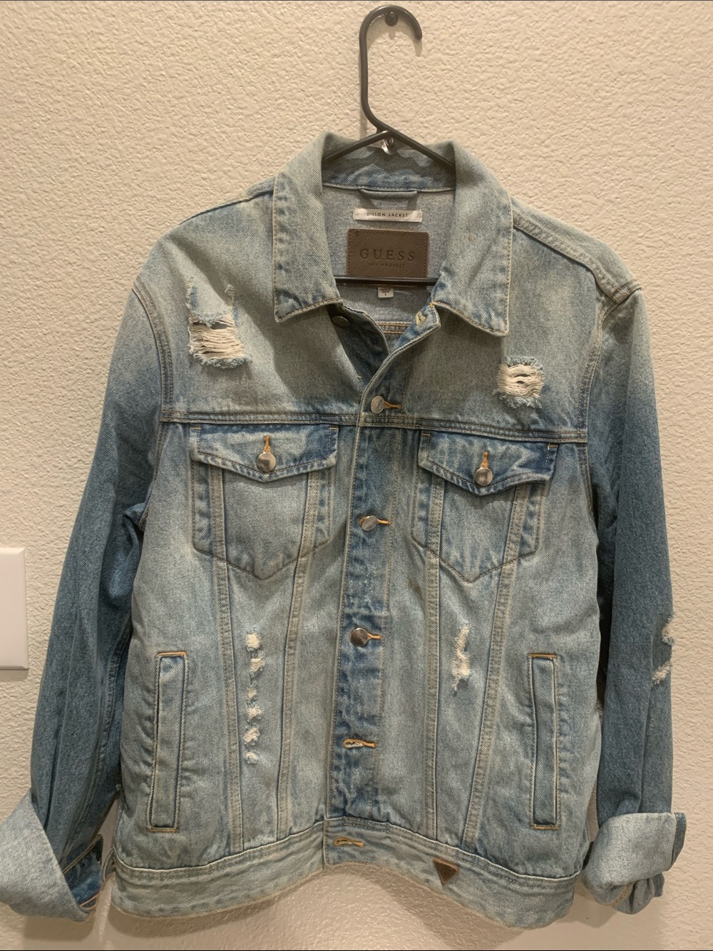 GUESS Light Wash Distressed Denim Jacket - Blue
